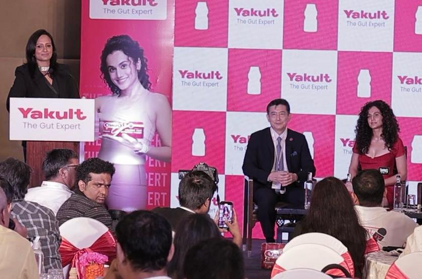 Best Female Anchor Emcee in Delhi NCR Gurgaon Mumbai with Yakult Press Conference with Tapsee Pannu